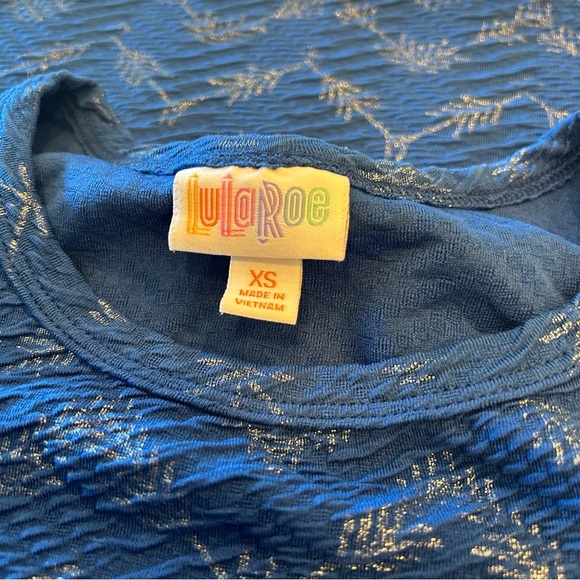 NWOT Lularoe Carly Dress, Blue With Silver Arrow Print, XS - Picture 5 of 7